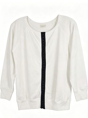 Dries Van Noten White Long-Sleeve Top with Black Trim